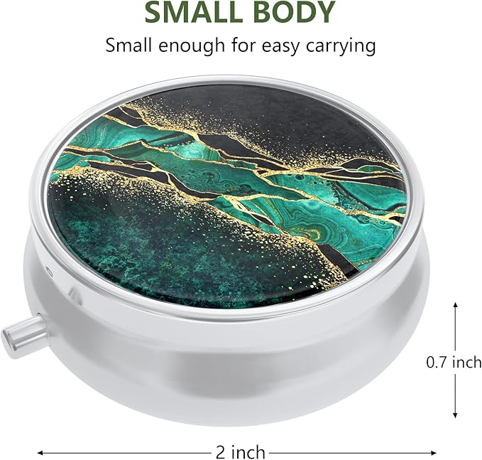 Nipichsha Pill Box, Small Pill Case for Purse & Pocket, Cute Travel Medicine Organizer, Portable Medicine Container Holder to Hold Vitamins, Medication, Fish Oil & Supplements, Teal Marble