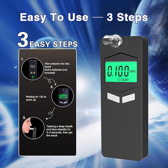 Personal Breathalyzers for Alcohol, Pocket Breathalyzer with Reord Checking Mode, Digital Home Breathalyzer for Alcohol with Audible and Color Alarm, Black