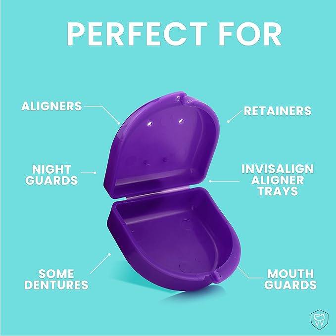FRESH KNIGHT Retainer Case (2 Pack). Retainer Case with Vent Holes. Perfect for Denture, Mouth Guard, Aligner (Purple)