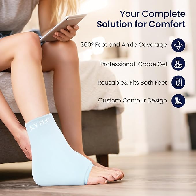Ankle Ice Pack Wrap Reusable Gel Cold Compression Sleeve for Swelling, Sprained Ankle, Achilles Tendonitis & Plantar Fasciitis Relief （Blue，Large）