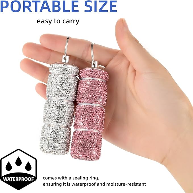 Keychain Pill Holder Box Travel Small Pill Case Bling Portable Purse Medicine Case Container Metal Pill Organizer Fob for Vitamin Medicine（Red