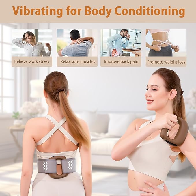 Hands-Free Mini Massage Gun with Heat & Waist Belt - Portable Deep Tissue Percussion Massager for Neck Shoulder Muscle Recovery - Compact 5-Speed Body Shaping Massager Gift for Men Women
