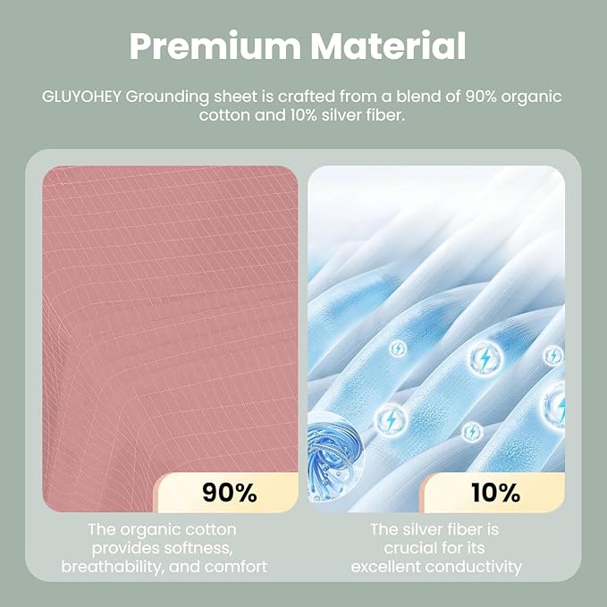 GLUYOHEY Grounding Flat Sheet Queen Size (90"x102") Conductive Silver Fiber Earthing Bed Sheets with Grounded Cord Reconnect with Earth’s Energy for Better Sleep and Enhanced Wellness, Pink
