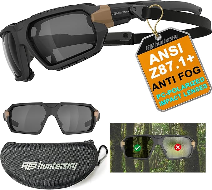 HTS HUNTERSKY Ballistic Tactical ANSI Z87.1+ Impact Protection Anti Fog Shooting Glasses Military Grade Airsoft Range