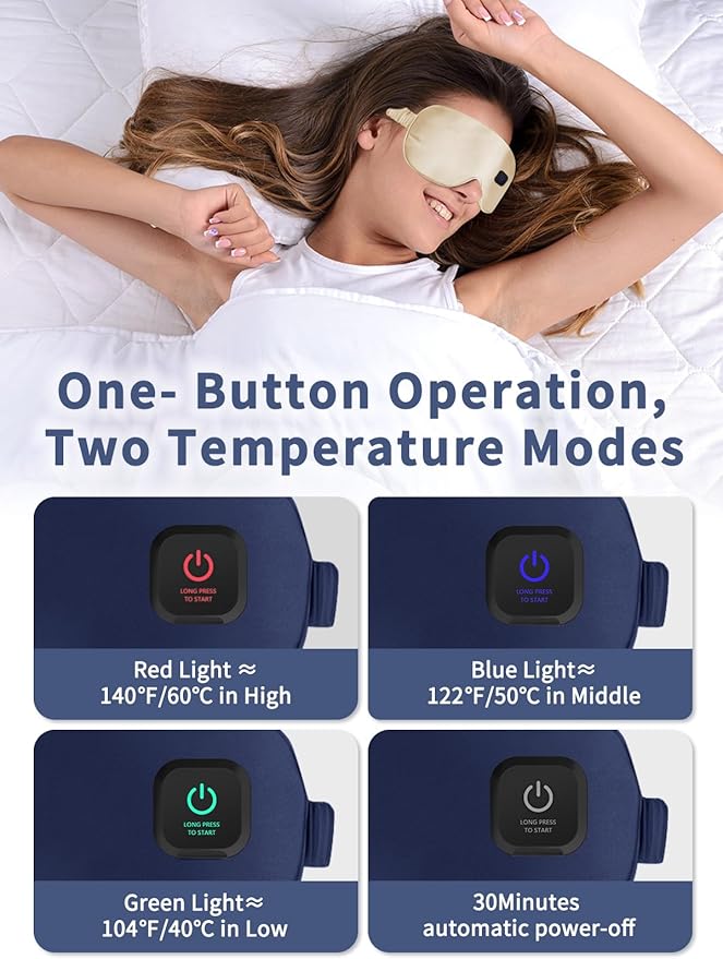 Upgraded 3 Temperature Modes Silk Heated Eye Mask Cordless,Rechargeable Warm Eye Heating Pad No Pressure for Dry Eyes, Sleep Eye Mask Christmas Gift for Men Women (Dark Blue)