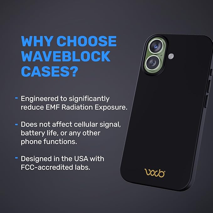 WAVEBLOCK EMF Protection Silicone iPhone Case Compatible with iPhone 17, Radiation Blocker, 5G Shield Reduction, Lightweight, USA Patented and Tested in FCC Lab, Black