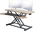 VIVO 36 inch Desk Converter, K Series, Height Adjustable Sit to Stand Riser, Dual Monitor and Laptop Workstation with Wide Keyboard Tray, Reclaimed Wood Top, Black Frame, DESK-V036KP