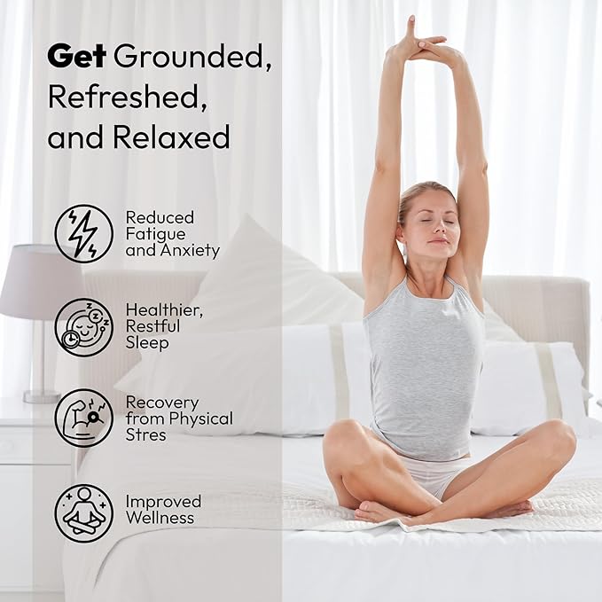 Grounding Fitted Sheets - King Size (76" x 80" x 13") Conductive Sheets Cover for Bed 95% Organic Cotton + 5% Silver Fiber-XL Bedsheets - with Cord for Earthing Connected (White, King)
