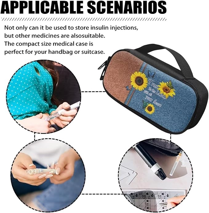 Diabetic Supplies Storage Bag, Portable Glucose Meter Carrying Case, Sunflower Butterfly Insulin Pen and Medication Travel Case for Glucose Meters, Insulin Pen, Test Strips, Lancets, Syringe