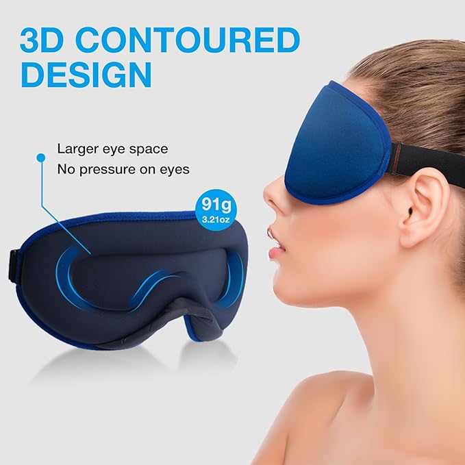 LYSIAN Cooling Sense 3D Sleep Eye Mask for Women Men, Eye Mask with Contoured Design with 5 Pair Ear Plugs, Block Light for Deep Sleep - Blue