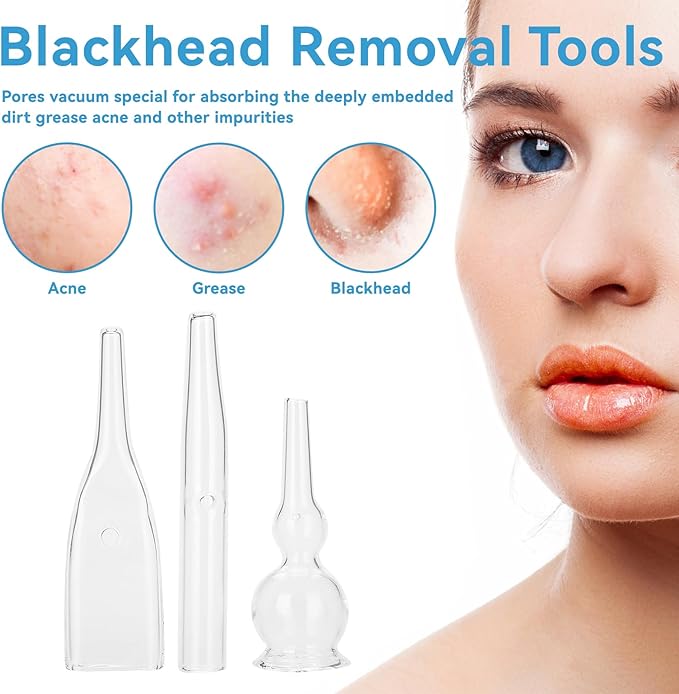 3pcs Vacuum Glass Tube Kit, Blackhead Removal Facial Suction Pore Vacuum Cleaner for Face Cleanser Blackhead Removal Machine Microdermabrasion Machine Accessories