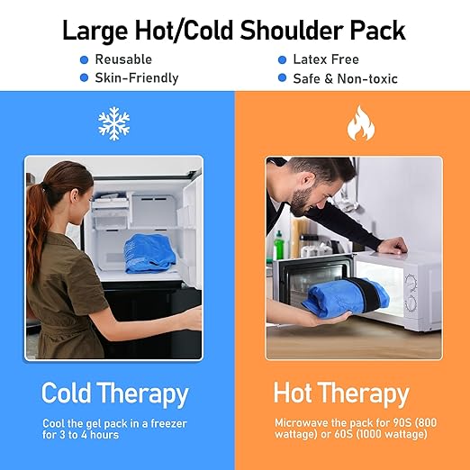 Shoulder Ice Pack Wrap, Larger Rotator Cuff Cold Therapy Support Brace for Shoulder Pain Relief, Reusable Gel Hot Cold Compress for Sports Injuries, Tendonitis, Surgery Recovery