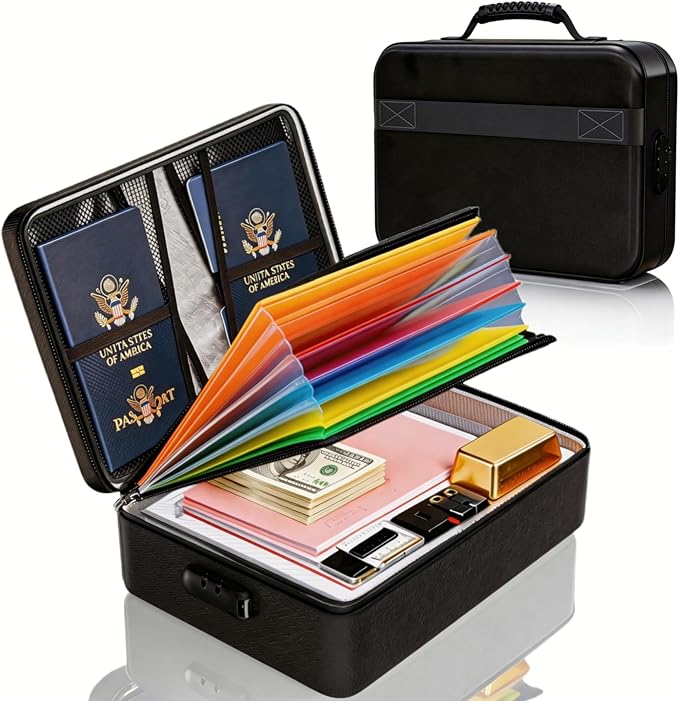Fireproof Document Box (Soft-Shell) with Lock, 5200°F Fireproof & Water-Resistant File Organizer for Important Documents, Certificates, Passport & 14" Laptop, Home Office Travel