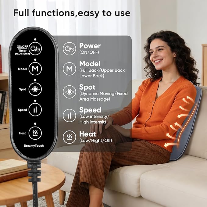 Shiatsu Back Massager with Heat, 4D Deep Tissue Massage for Pain Relief, Portable Rechargeable Electric Back Massager for Chair Home Office Car,Gift-Ready for Men Women