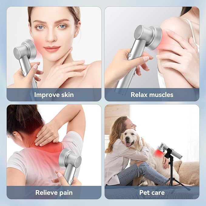 Cold Laser Therapy Device,Near-Infrared Red Light Therapy Device with Stand, Handheld Red Light Therapy for Face&Face with 3 Modes & Timer for Knee, Feet, Back（410nm-850nm）