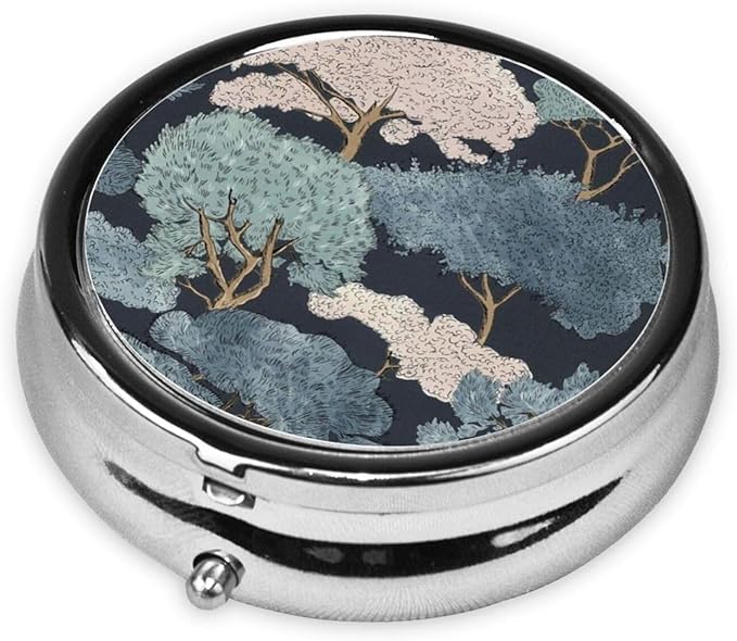 Metal Silver 3 Compartment Pill Box Pocket Portable Mini Travel Pill Case Small Round Decorative Medicine Box Vitamin Pill Organizer with Wood