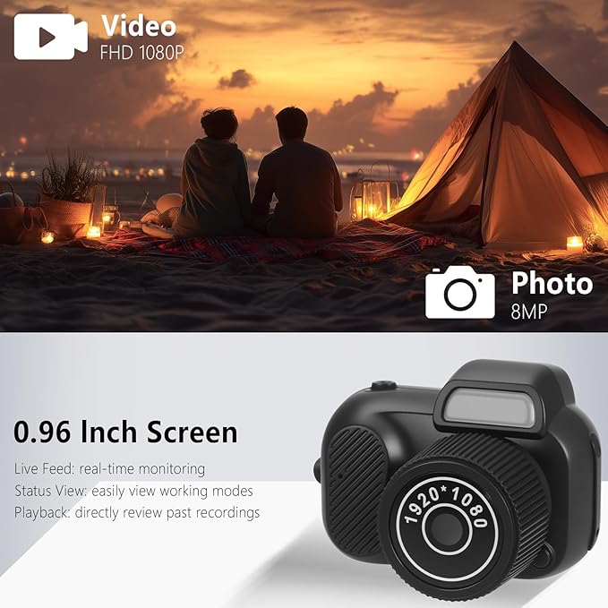 Mini Keychain Camera, FHD 1080p 8MP Cute Mini Digital Camera with 32GB SD Card, 8 Creative Filters, 0.96" HD Display, 100 Mins Battery Life for Decorate Travel Recording Gifts (Retro, Black)