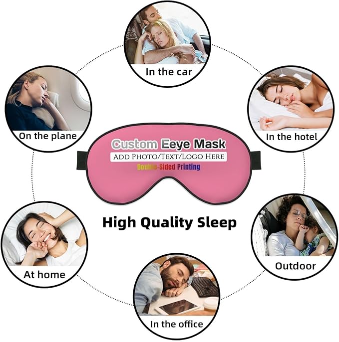 Custom Eye Mask for Sleeping Personalized Your Photo Text Logo Adjustable Strap Sleep Mask Customized Soft Blindfold Eyemask Blackout Eye Cover for Men Women Home Travel Offices Dark Pink