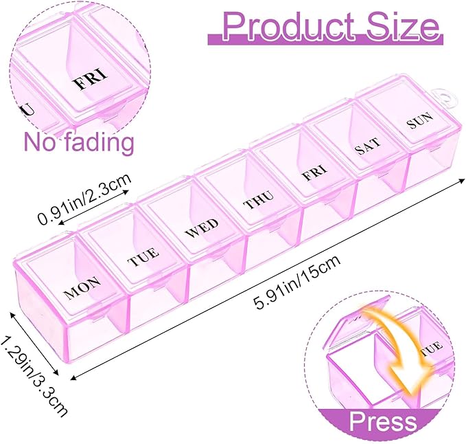 4 Pack Weekly Pill Organizer, Portable Pill Box 7 Day Pill Cases Travel Medicine Organizer for Vitamins, Supplements and Medications