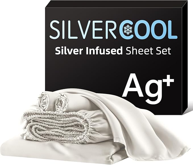 Silver Infused Bed Sheets, Cooling Sheets 3X Self-Cleaning with Mulberry Silk & Viscose Derived from Bamboo, Natural & Anti-Odor, Hypoallergenic Bedding for Hot Sleepers & Sensitive Skin - CK Set