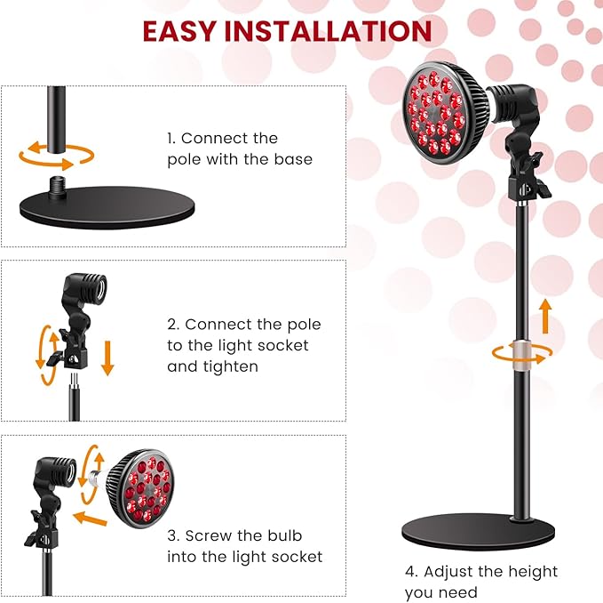 Wolezek Red Light Therapy Lamp - LED Face & Body Treatment, Adjustable Stand 10-16.5in, 18 LEDs 660nm & 850nm Combo