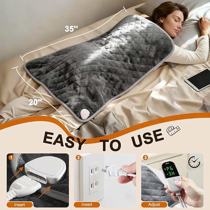 Electric Heating Pad for Pain Relief - King Size 35"x20", Moist & Dry Heat, Machine Washable Soft Velvet, Adjustable Temperature, Auto Shut-Off, Gifts for Women & Men
