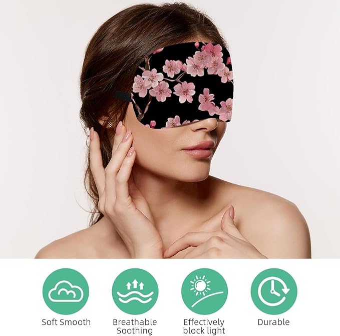 2 Pack Sleep Eye Mask for Women Men, Soft Breathable Eye Cove No Pressure Blackout Night Blindfold for Sleeping Light Blocking with Adjustable Strap, Pink Flowers Printing