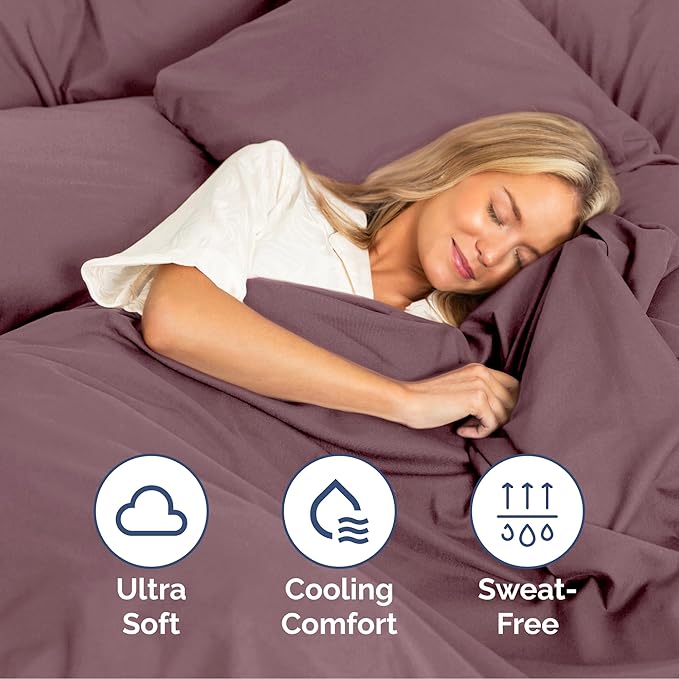 Cal King Size 4-Piece Sheet Set - Extra Soft, Breathable & Cooling - Hotel Luxury Durable Bed Sheets - Deep Pockets, Easy-Fit & Wrinkle-Free - Cool Plum Oeko-Tex