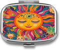 Metal 2 Compartment Pill Organizer Travel Friendly Portable Compact Pill Box Cute Pill Case,for Pocket Wallets Daily Portable Medicine Vitamin Tablet Storage (The Peculiar Sun)