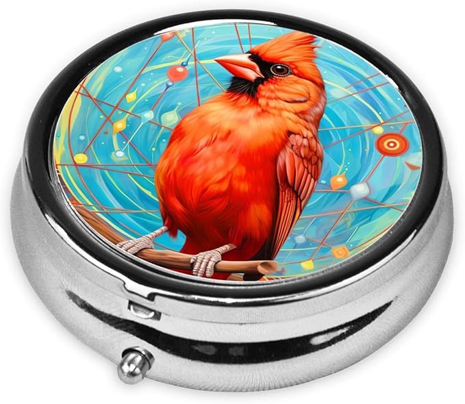 Funny Cardinal Bird Branch Pill Box 3 Compartment Pill Case, Portable Medicine Pill Organizer for Pocket Purse Pill Box Decorative Metal Medicine Vitamin Organizer