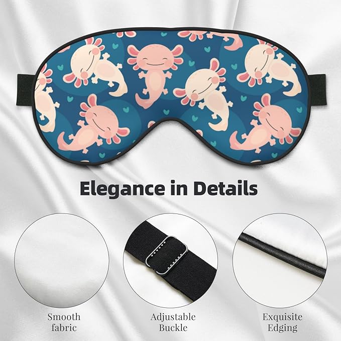 Axolotl Kawaii Sleep Mask Eye Mask with Adjustable Strap Eye Sleep Shade Cover Blocks Light for Women Men Airplane Travel Nap