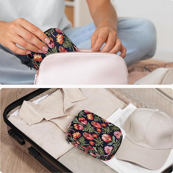 Tulips Red Flower Pill Case Travel Pill Organizer Weekly 7 Day Portable with Zipper Medicine Box Pill Case for Vitamins, Birth Control,Fish Oils,Medication, Supplements
