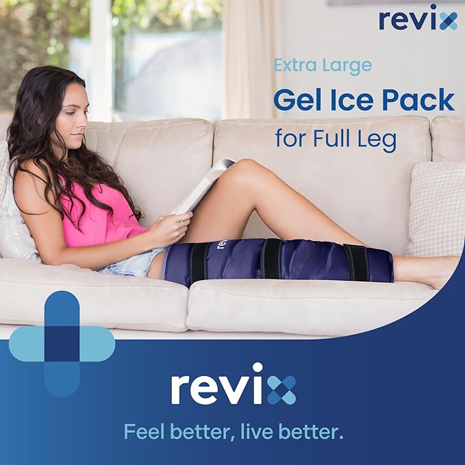 REVIX Large Leg Ice Pack Reusable, Gel Ice Wrap with 3 Straps for Leg, Hip, Thigh, Knee and Shin, Cold Compress Therapy for Post-Workout Recovery, Navy