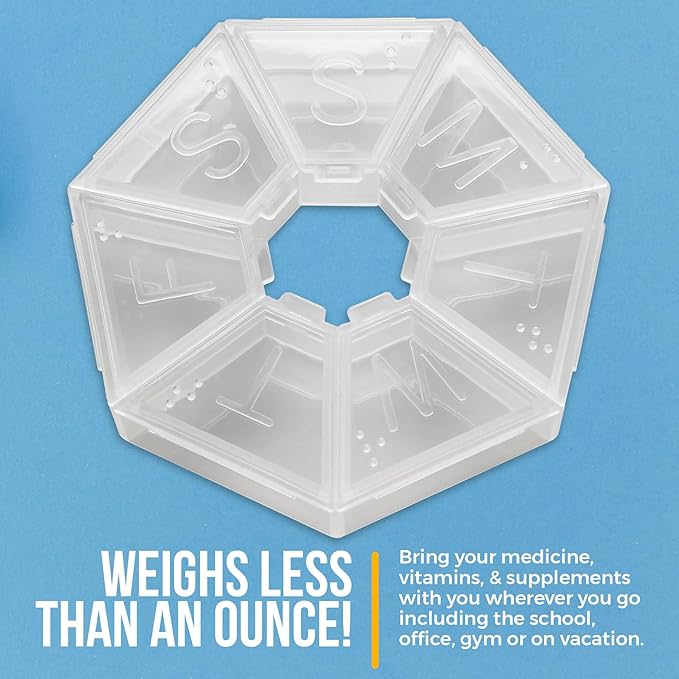 MEDca Weekly Pill Organizer Clear 7-Sided Pill Reminder, Hexagon Shaped, Case of 100