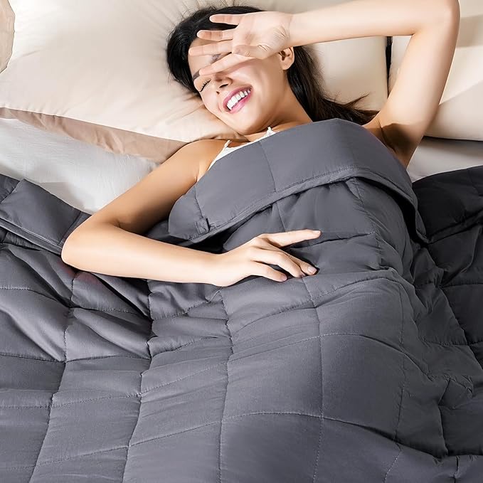 Sivio Weighted Blanket for Adults 100% Cotton, 60"x80" Queen Size 20 lbs, Cooling Summer Heavy Blanket for Sleeping, Breathable Soft Blankets with Premium Glass Beads, Machine Washable, Dark Grey