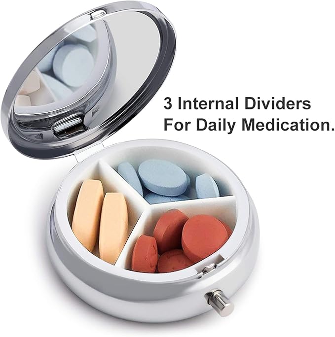 Owls on A Branch Pill Box Travel Pill Case for Purse Pocket Weekly Medicine Organizer with Mirror 3 Compartment Round Medicine Case Portable PillcaseHolder for Daily