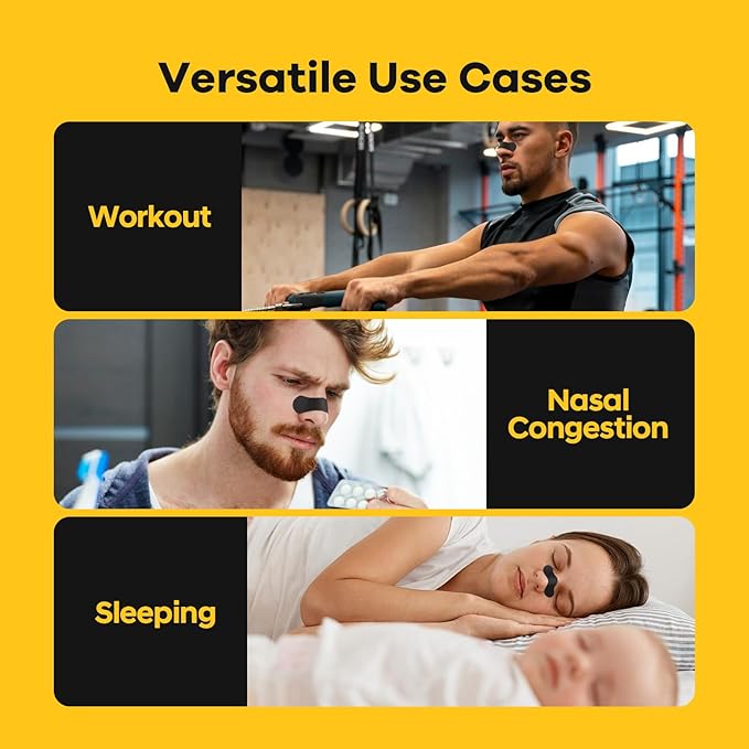 Nasal Strips for Snoring (36 Count), Extra Strength Nose Strips for Breathing, Anti Snoring Nasal Strips for Sleeping, Congestion Relief for Colds & Allergies, Sensitive Skin, Black