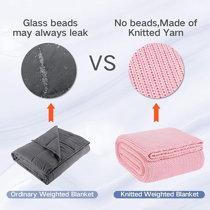 Guohaoi Knitted Weighted Blanket Kids (Pink 50"x60" 7lbs) No Beads Cooling Heavy Blanket, Home Decor Breathable Chunky Knit Throw Blanket for All-Season Use