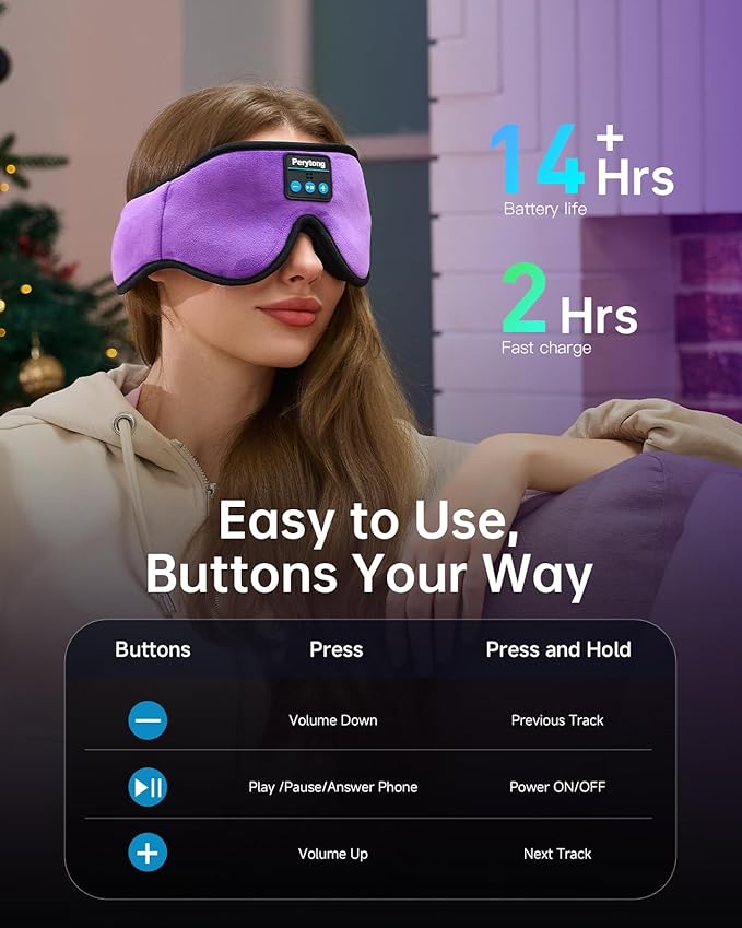 Sleep Mask with Bluetooth 5.4 Headphones, Wireless Music Sleep Eye Mask for Side Sleepers, 3D Contoured Comfort & Built-in HD Stereo Earphones, Blackout for Travel (Deep Lavender)