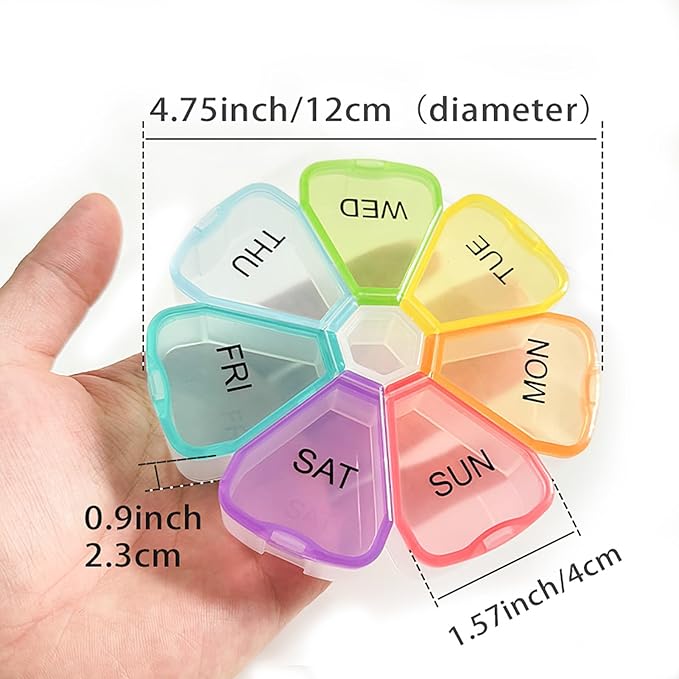 7 Day Pill Case for Medication, Vitamins, Fish Oils, Supplements, Travel Pill Box (Glitter Clear)
