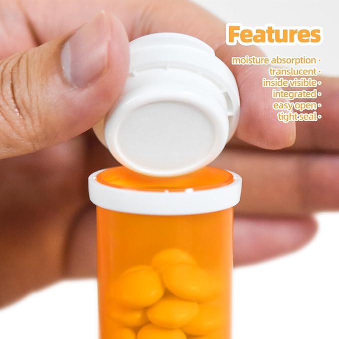 Desiccant Cap Pill Bottle, 30ml 20pcs Medicine Bottle, Pill Bottles Empty with Caps, Empty Pill Bottles, Prescription Medicine Containers Travel Pill Vials Clear Pill Case Organizers