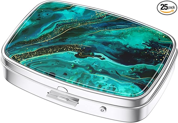 Nipichsha Pill Box, Small Pill Case for Purse & Pocket, Cute Travel Medicine Organizer, Portable Medicine Container Holder to Hold Vitamins, Medication, Fish Oil & Supplements, Ocean Marble