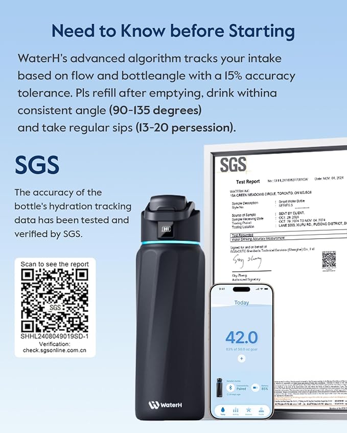 BOOST Smart Water Bottle with Reminder & Tracker, Double Wall Vacuum Insulated Bottles Stainless Steel, 32oz BPA-Free Wide Mouth for School, Gym, Office, Ideal for Mother's Day