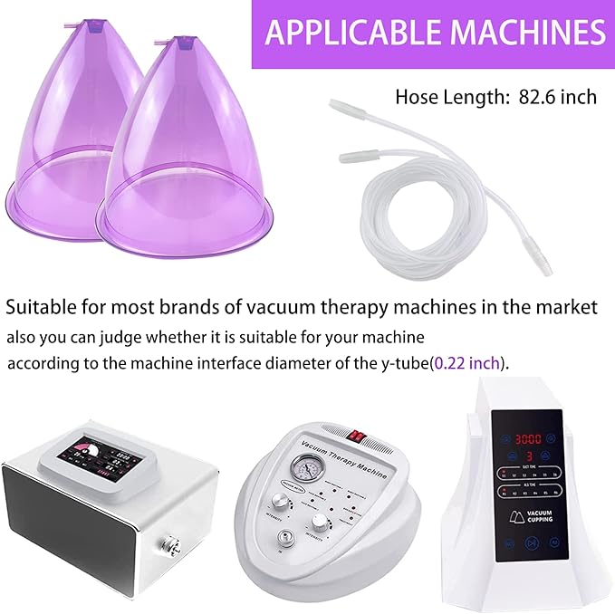Buttock Vacuum Cups 210ML &180ML,Vacuum Therapy Cupping Machine Accessories, 9.4inch & 8.26inch XL Suction Cups for Butt Massage with Y-Hose & Gua Sha Board, 2 Pairs (Purple)