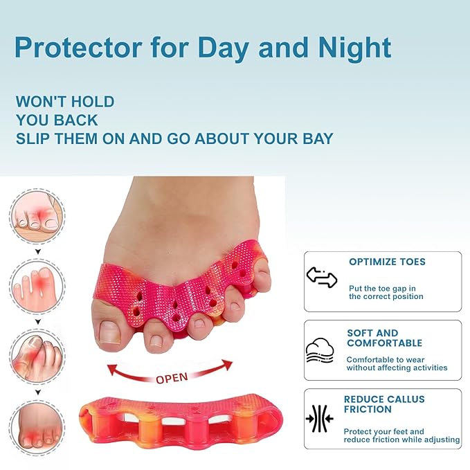 Weiuah 4-Pack Toe Separators & Toe Spacers -Bunion Corrector, Overlapping Toes corrector, Hammer Toe, Relieves Foot Pain, Restores Natural Toe Alignment Unisex,Regular Size (Yellow & Red)