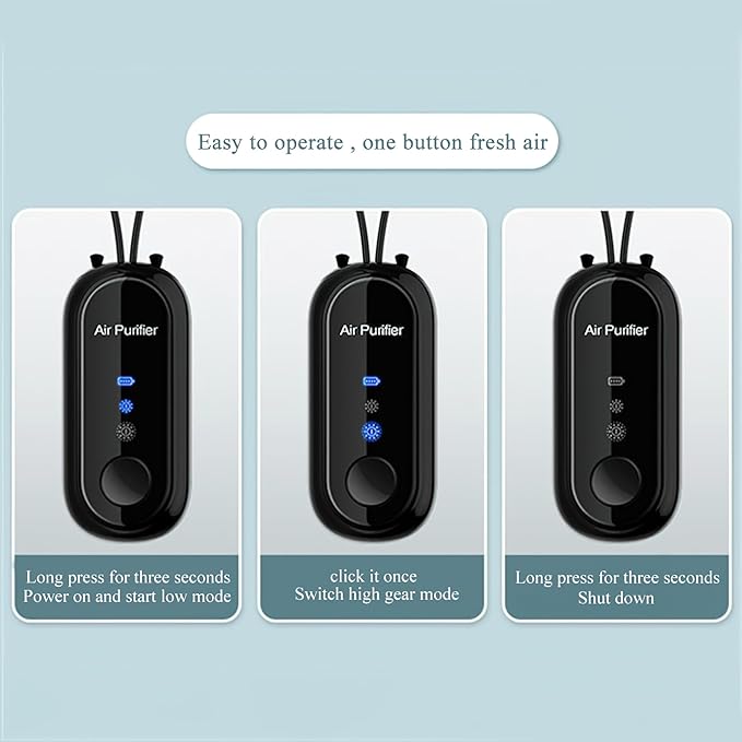 Portable Negative Ion Air Purifier Necklace, Personal Wearable Purification Device, Black, 3.1 x 1.4 x 0.9 Inches, 1.2 Billion Ion Output (Black)