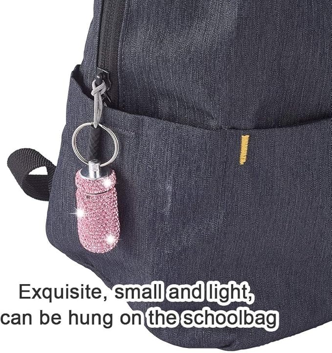XhuangTech Waterproof Keychain Pill Box Bling Round Medicine Organizer Holder Container Aluminum Portable Mini Bottle Storage Case for Outdoor Travel Camping Purse Pocket (Pink)