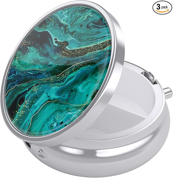 Nipichsha Pill Box, Small Pill Case for Purse & Pocket, Cute Travel Medicine Organizer, Portable Medicine Container Holder to Hold Vitamins, Medication, Fish Oil & Supplement, Ocean Marble