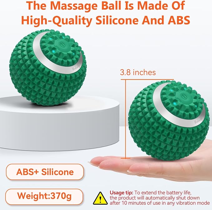 Vibrating Massage Ball 4-Speed High-Intensity Fitness Yoga Massage Roller, Relieving Muscle Tension Pain & Pressure Massaging Balls (Green)