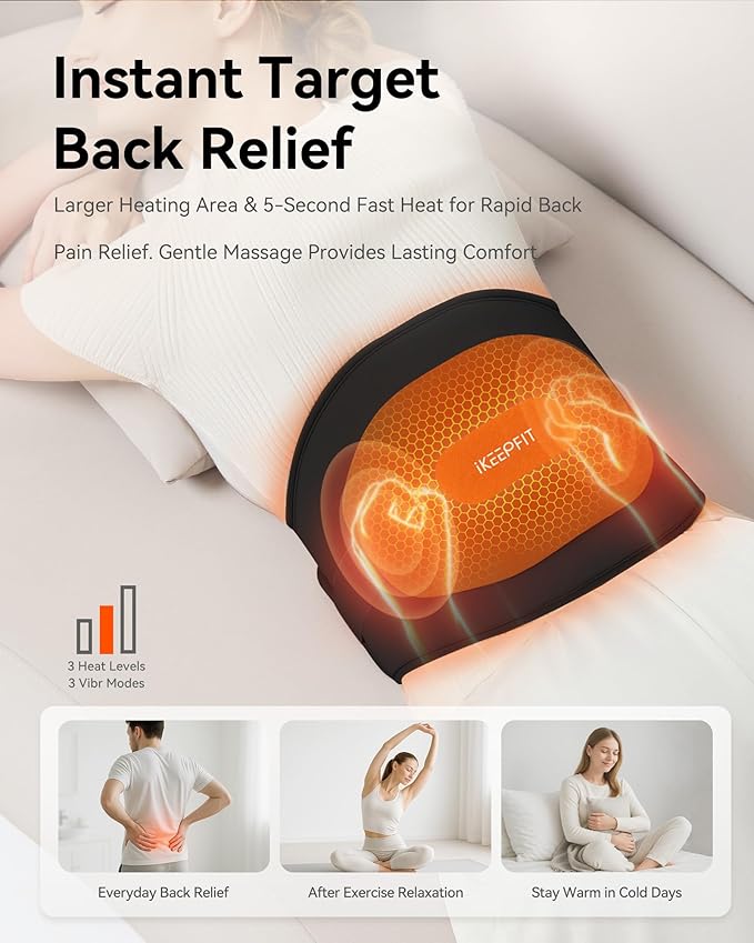 Portable Heating Pad for Back, Cordless Wearable Heat Belt with Massager for Lower Back Pain Relief, Battery Powered 8000 mAh Rechargeable, MAXwarm® 3.0, Gift for Women Men 90-310 lbs